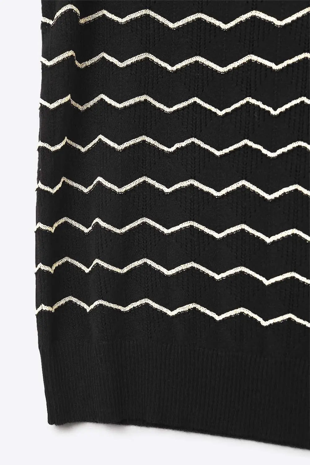 Black Knitted sweater with Golden Zigzag Pattern - BLACK / ONE - Tops