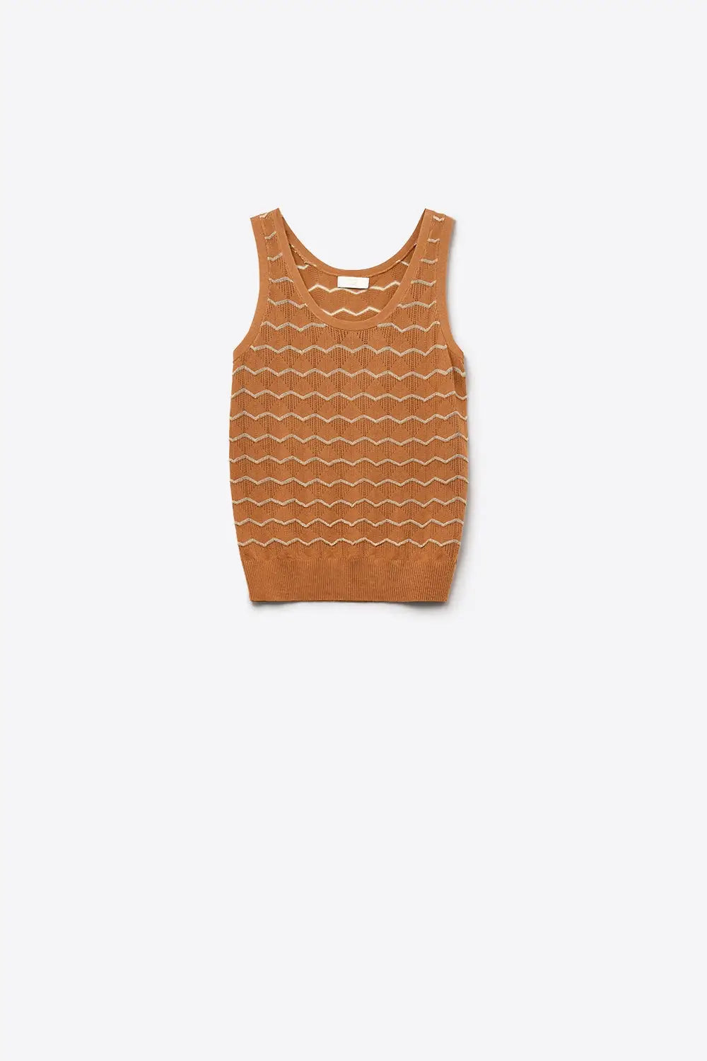 Knitted sweater with Golden Zigzag Pattern - BROWN / ONE - Tops