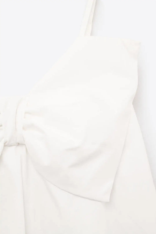 White poplin mini dress with a big bow detail - Dresses