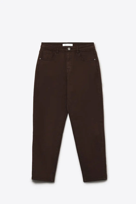 Cotton mid rise slouchy jean in chocolate brown - Colored Jeans