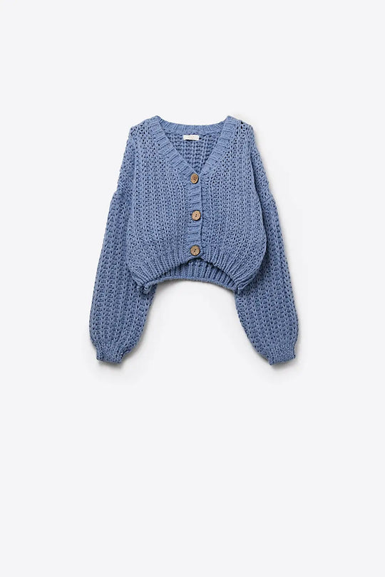 Open Knit Chunky Cardigan In blue - BLUE / ONE - Jackets