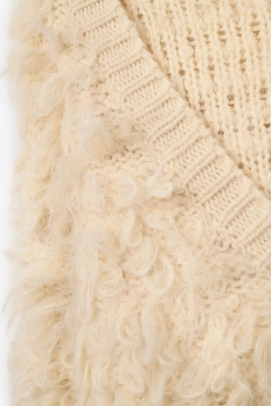 Chunky Shag Style Fluffy Knitted Cardigan in cream - CREAM / ONE - Jackets