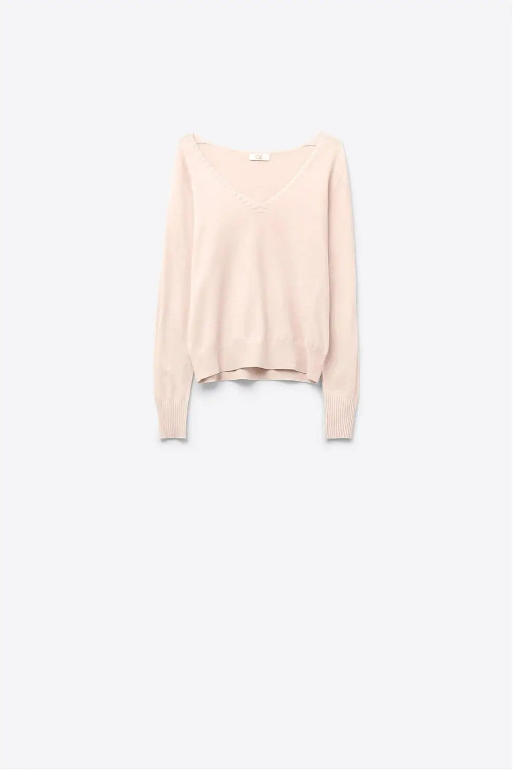 Fine Knit V-Neck Sweater with Decorative Neckline Detail in beige color - BEIGE / ONE - Sweaters