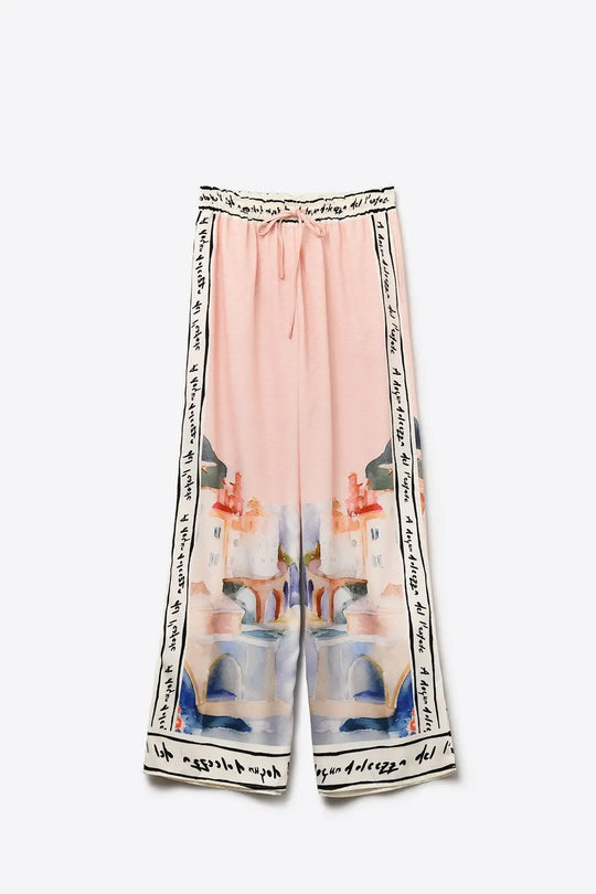 pink summer watercolor print Pants - Pants