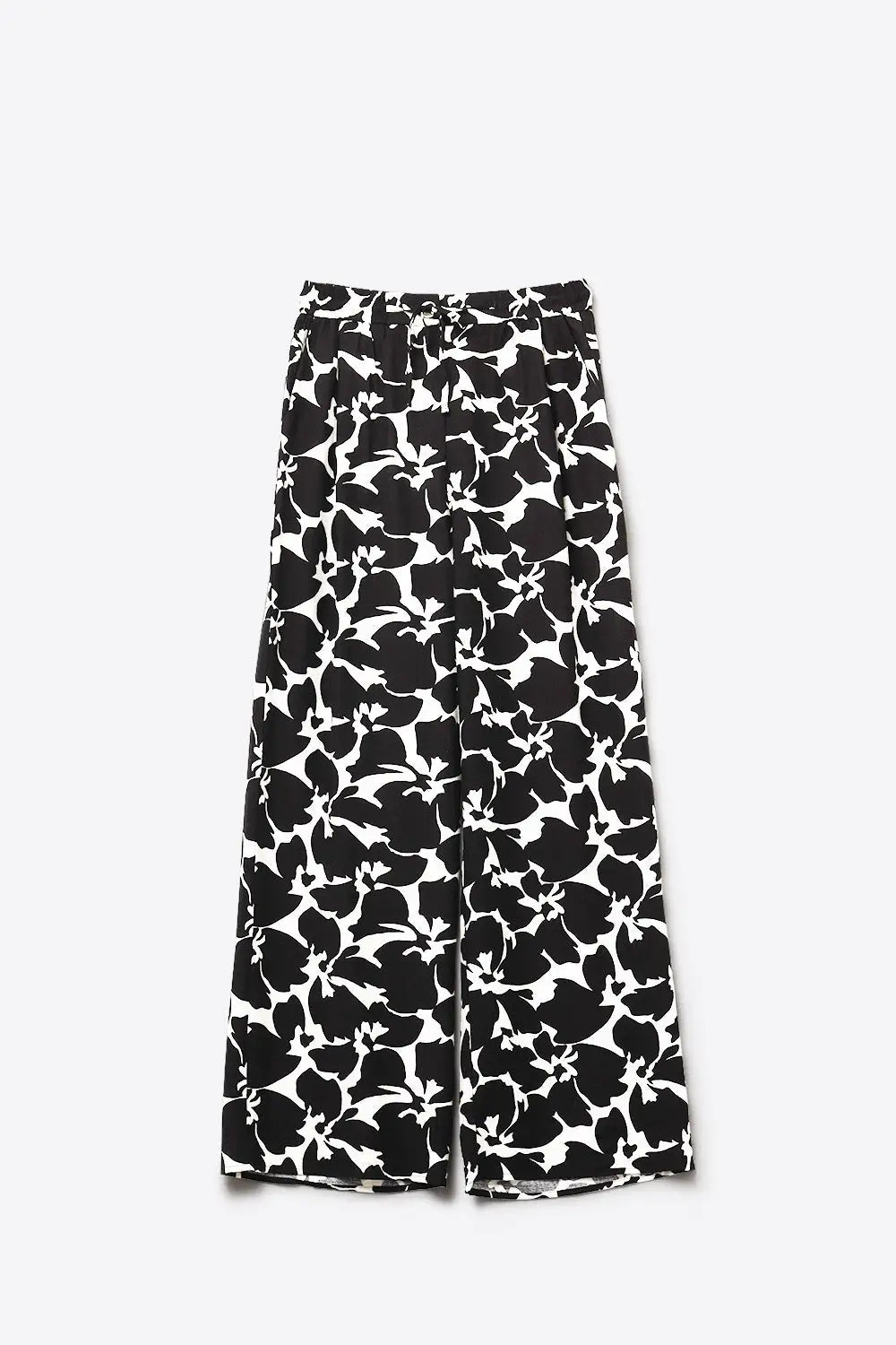 Hawaiian Floral Print Straight Pants in Black and White - Pants