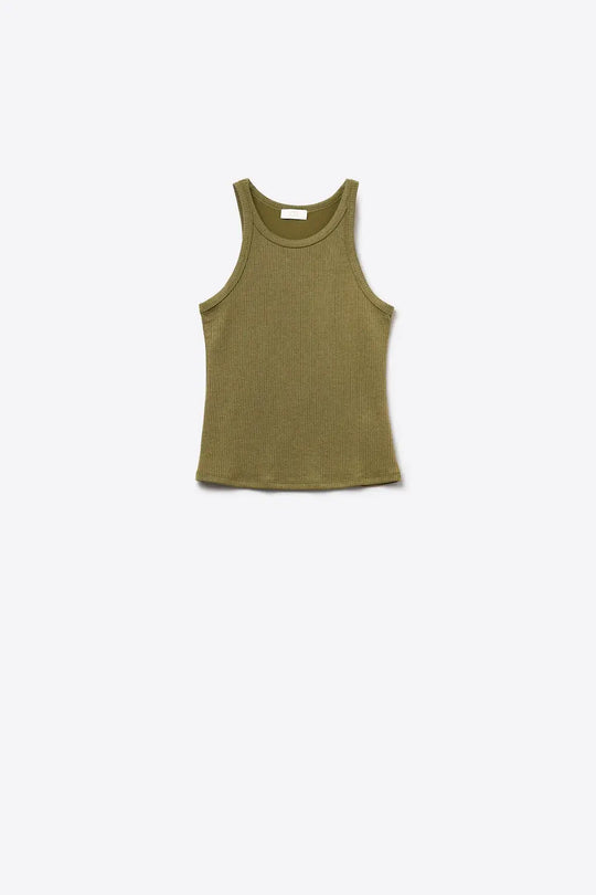 Khaki Tight-fitting swimmer-type T-shirt with round neckline and straps - T-Shirts