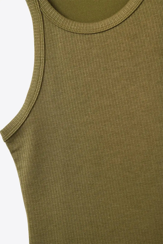 Khaki Tight-fitting swimmer-type T-shirt with round neckline and straps - T-Shirts