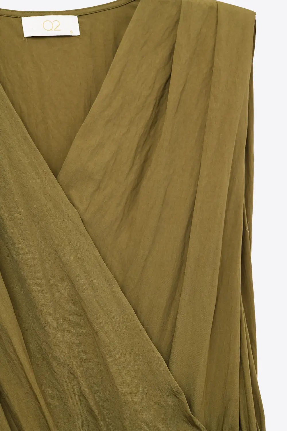 draped olive jumpsuit in crinkled fabric - Jumpsuits