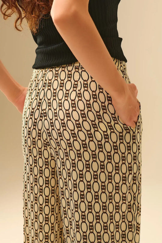 Wide-Leg Printed Pants with Chain Motif - Pants