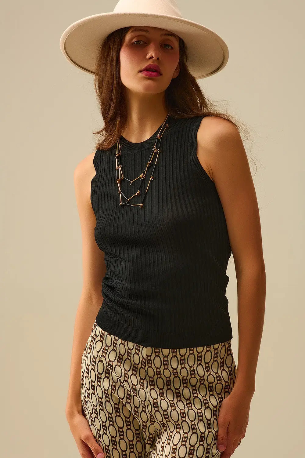 Black Sleeveless Ribbed Knit Top - BLACK / ONE - Sweaters