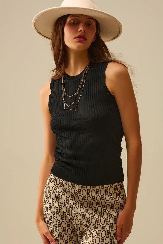 Black Sleeveless Ribbed Knit Top - BLACK / ONE - Sweaters