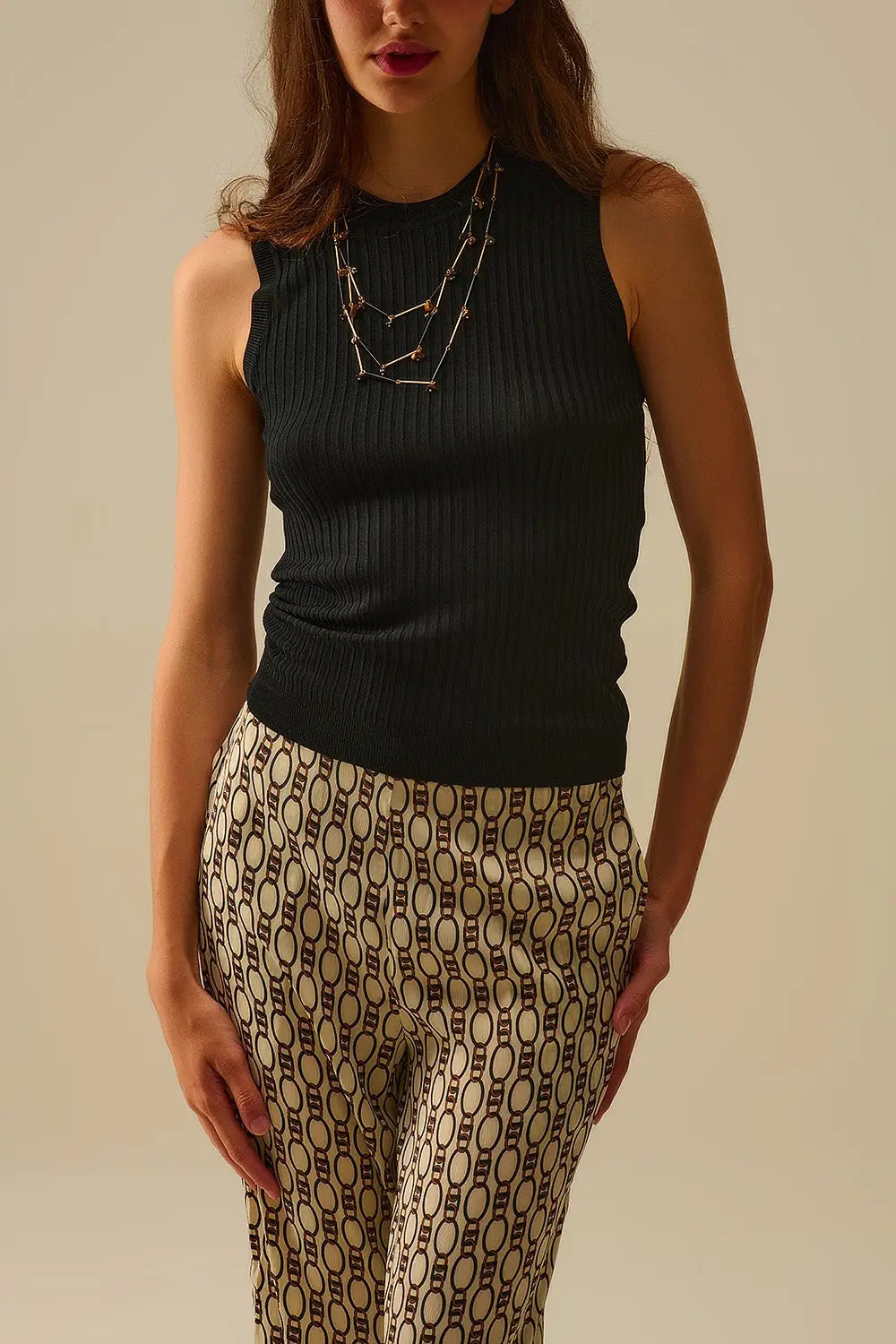 Black Sleeveless Ribbed Knit Top - BLACK / ONE - Sweaters