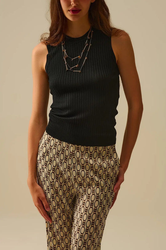 Black Sleeveless Ribbed Knit Top - BLACK / ONE - Sweaters