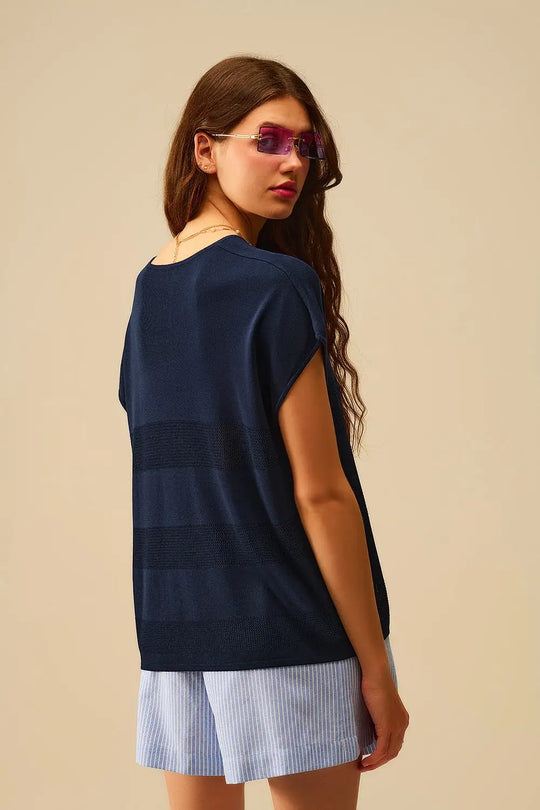 Navy Striped Texture Knit sweater - NAVY / ONE - Sweaters