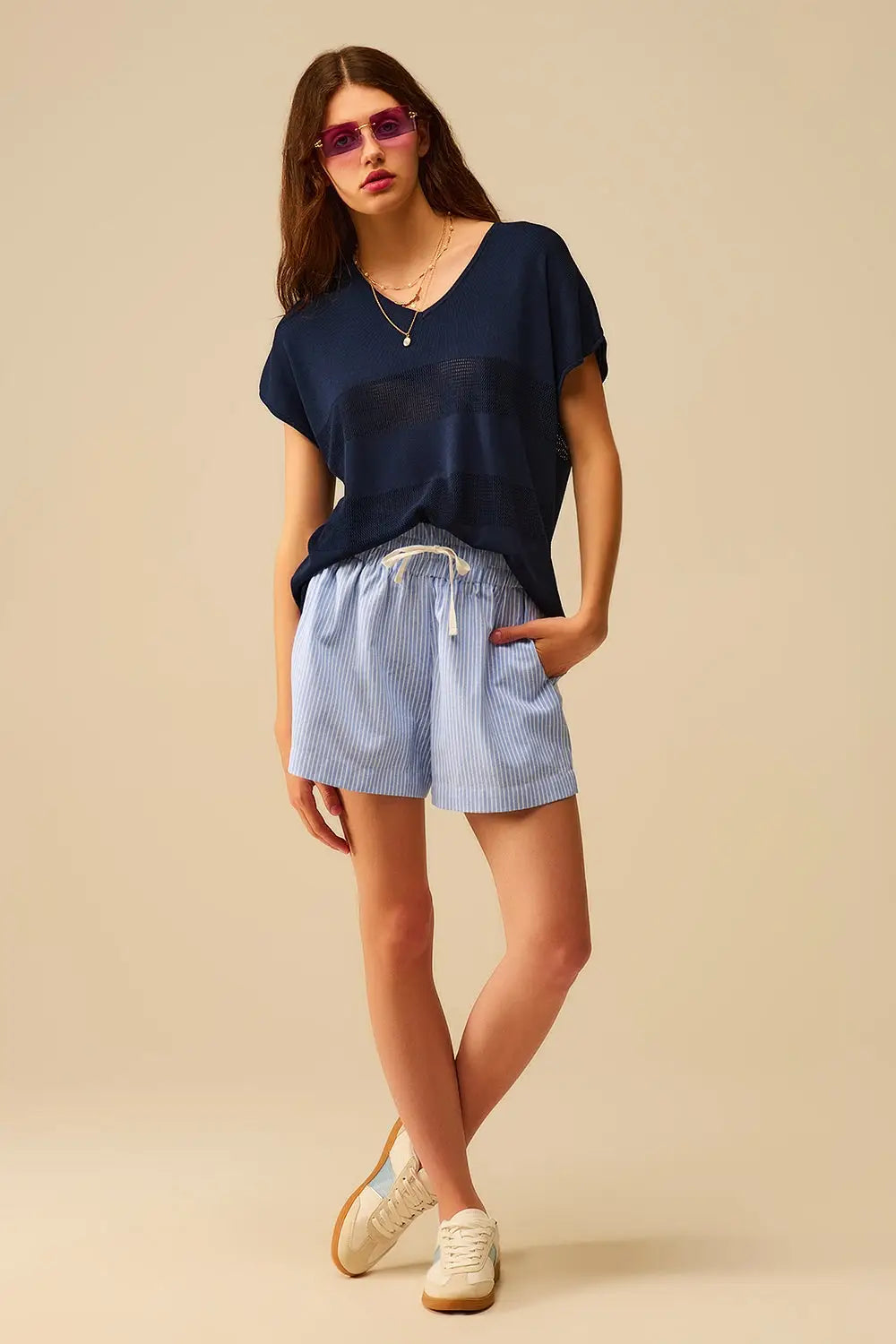 Navy Striped Texture Knit sweater - NAVY / ONE - Sweaters