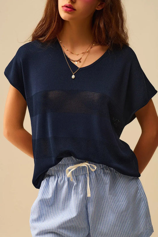 Navy Striped Texture Knit sweater - NAVY / ONE - Sweaters