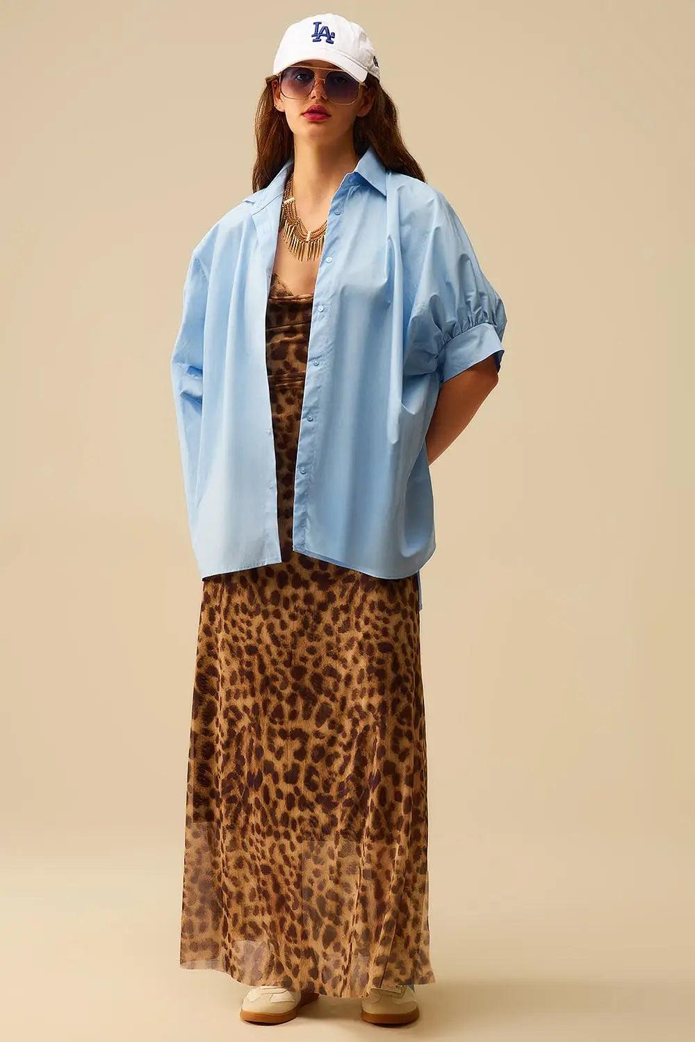 Baby Blue oversized blouse with short sleeve - Shirts