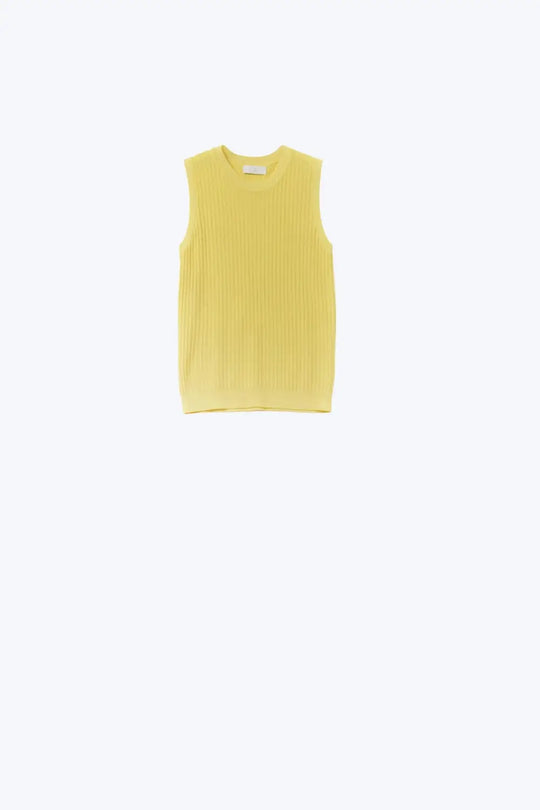 Yellow Sleeveless Ribbed Knit Top - YELLOW / ONE - Tops
