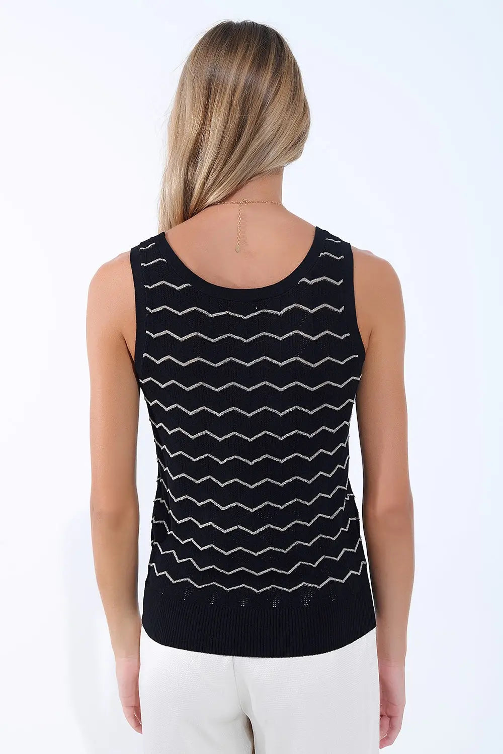 Black Knitted sweater with Golden Zigzag Pattern - BLACK / ONE - Tops