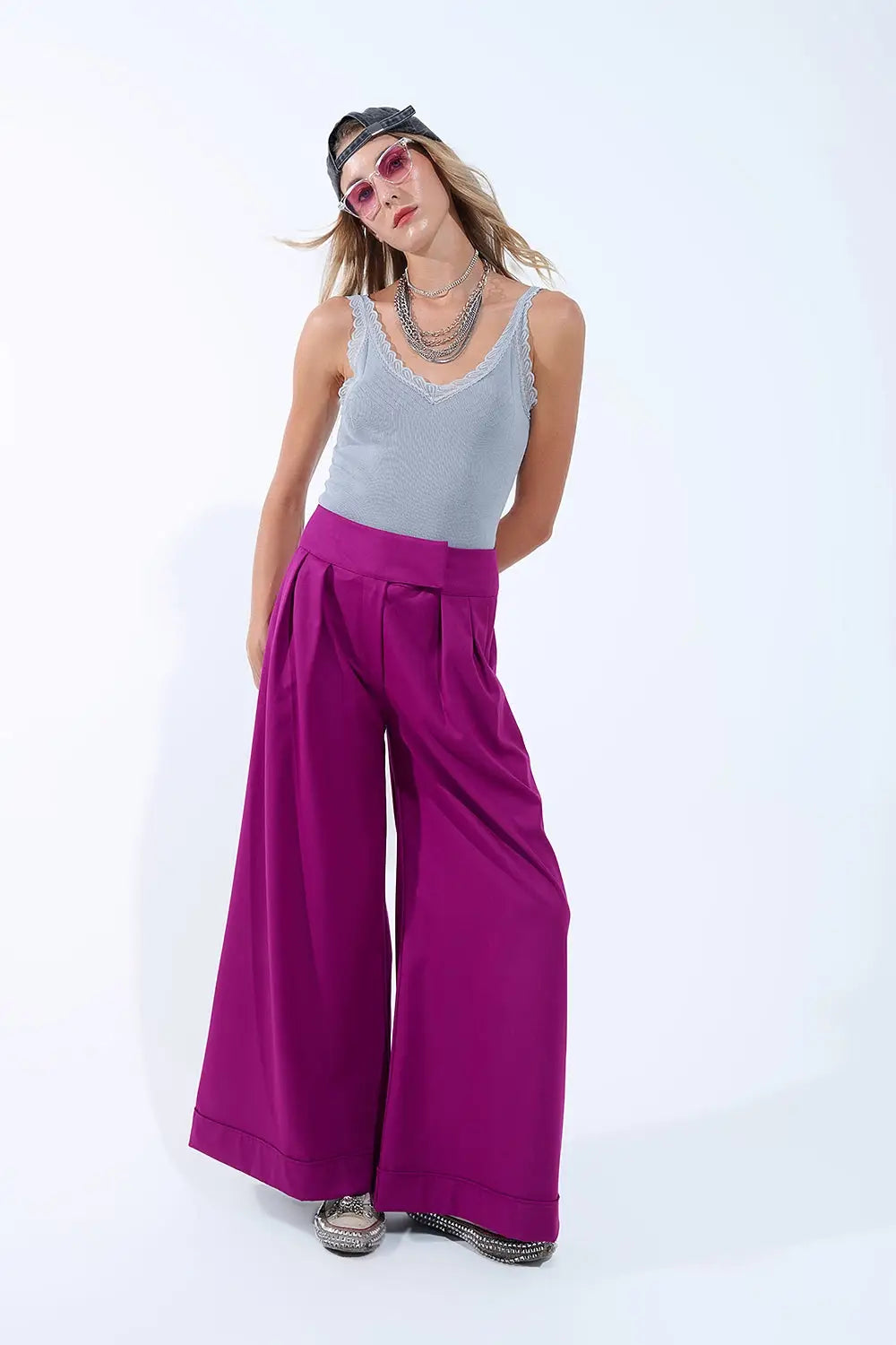 Scoop Neck Lace knitted Trim Tank Top in Grey - GRAY / ONE - Tops
