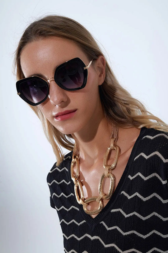 Extra Large Hexagonal Cat Eye Sunglasses in Black - BLACK / ONE - Sunglasses