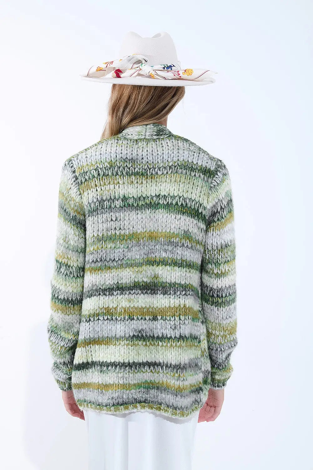 Oversized mottled striped long cardigan with pockets in Green - GREEN / ONE - Cardigans