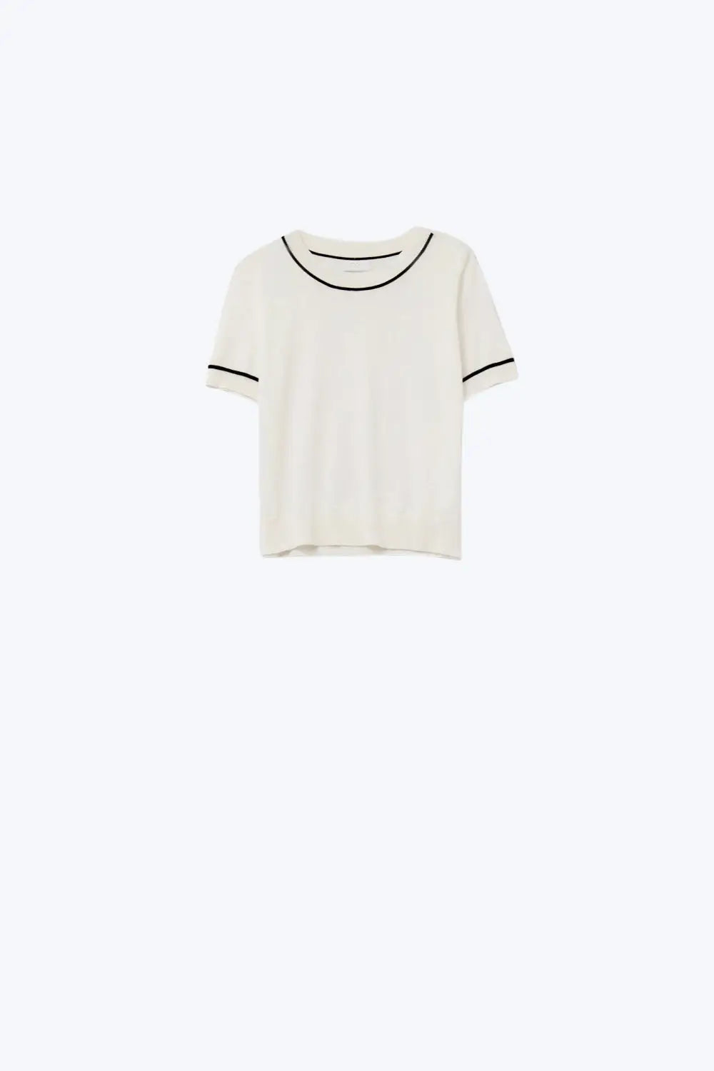 White Short Sleeve Knit Top with Black Contrast Trims - WHITE / ONE - Sweaters