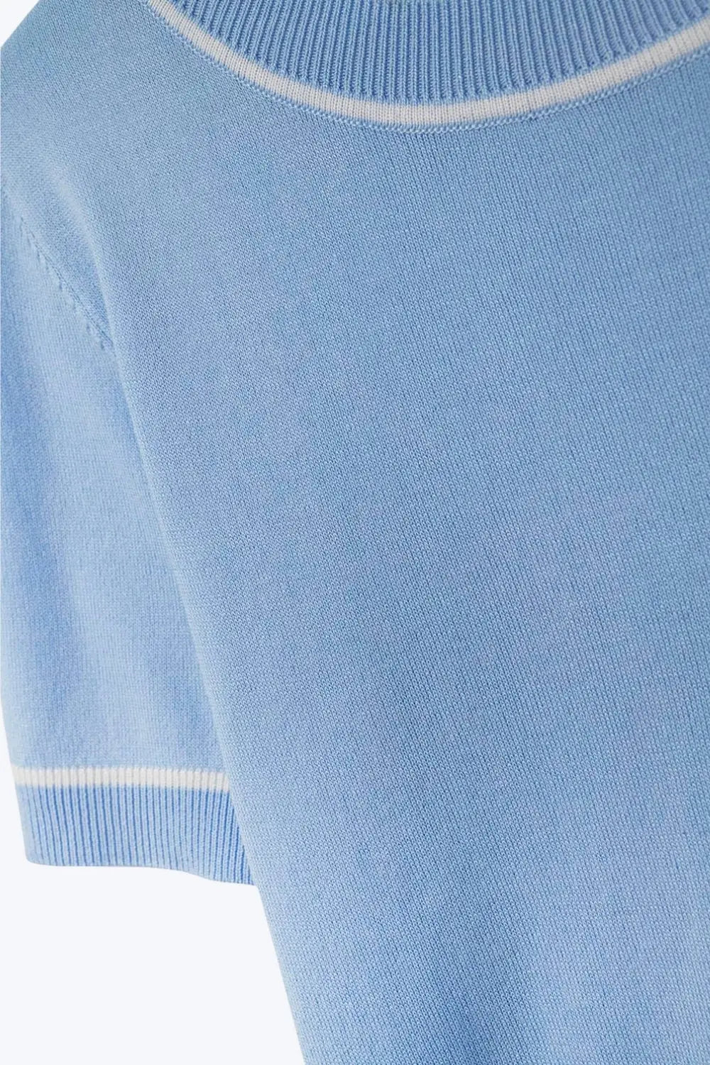 Baby Blue Short Sleeve Knit Top with Contrast Trims - BLUE / ONE - Sweaters