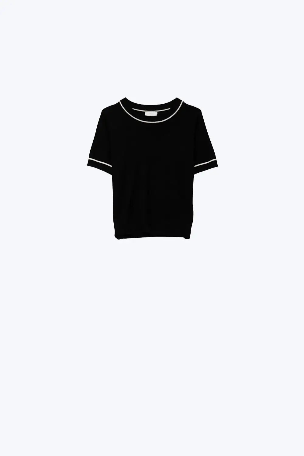 Black Short Sleeve Knit Top with Contrast Trims - BLACK / ONE - Sweaters