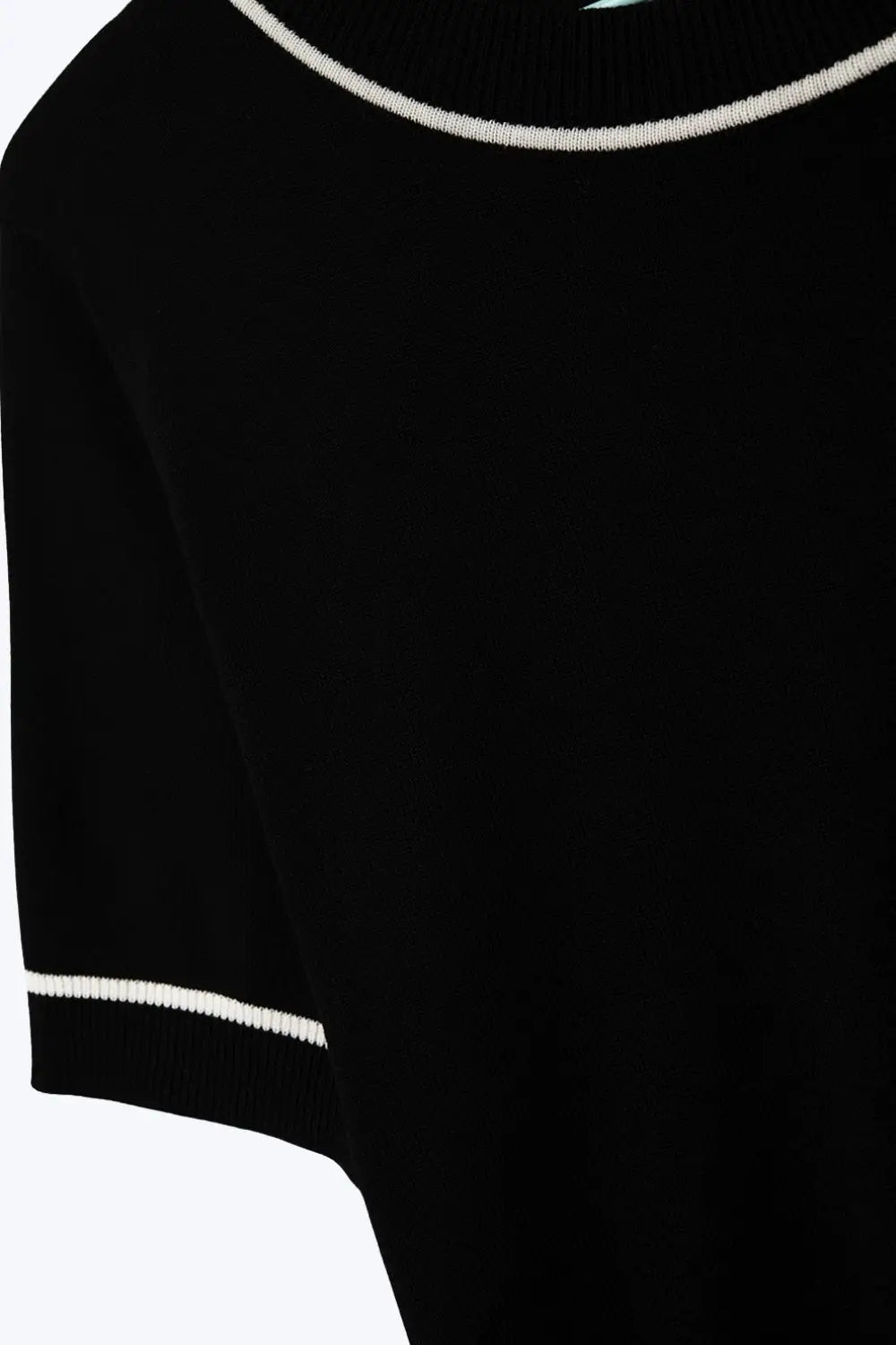 Black Short Sleeve Knit Top with Contrast Trims - BLACK / ONE - Sweaters