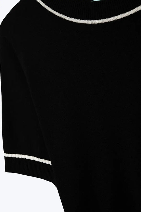 Black Short Sleeve Knit Top with Contrast Trims - BLACK / ONE - Sweaters