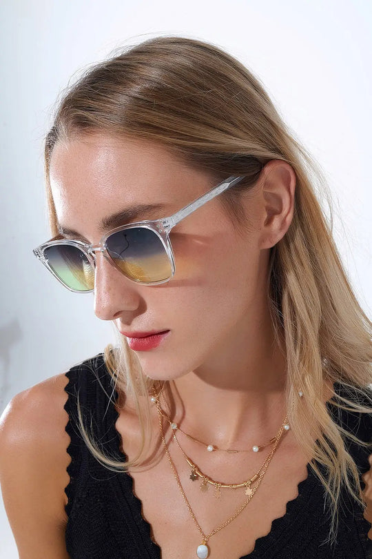 Clear Gradient Sunglasses with Sunset Lenses - GREEN / ONE - Sunglasses