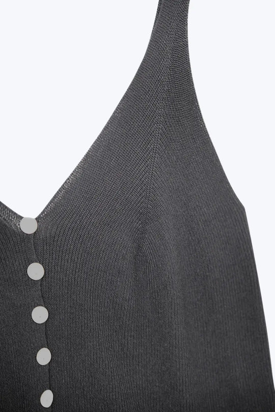 black Knit Buttoned Crop Top - BLACK / ONE - Tops