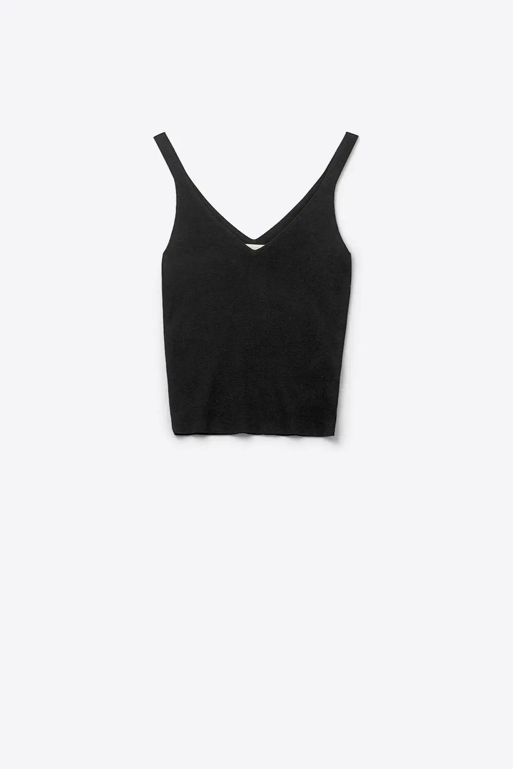 Black Ribbed Knit Top with V-neck and Spaghetti Straps - BLACK / ONE - Tops