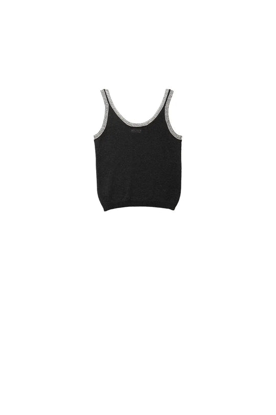 Black Knit Tank Top with White Trim - BLACK / ONE - Tops