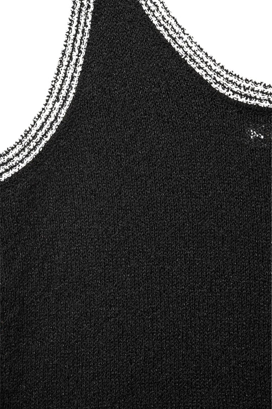 Black Knit Tank Top with White Trim - BLACK / ONE - Tops