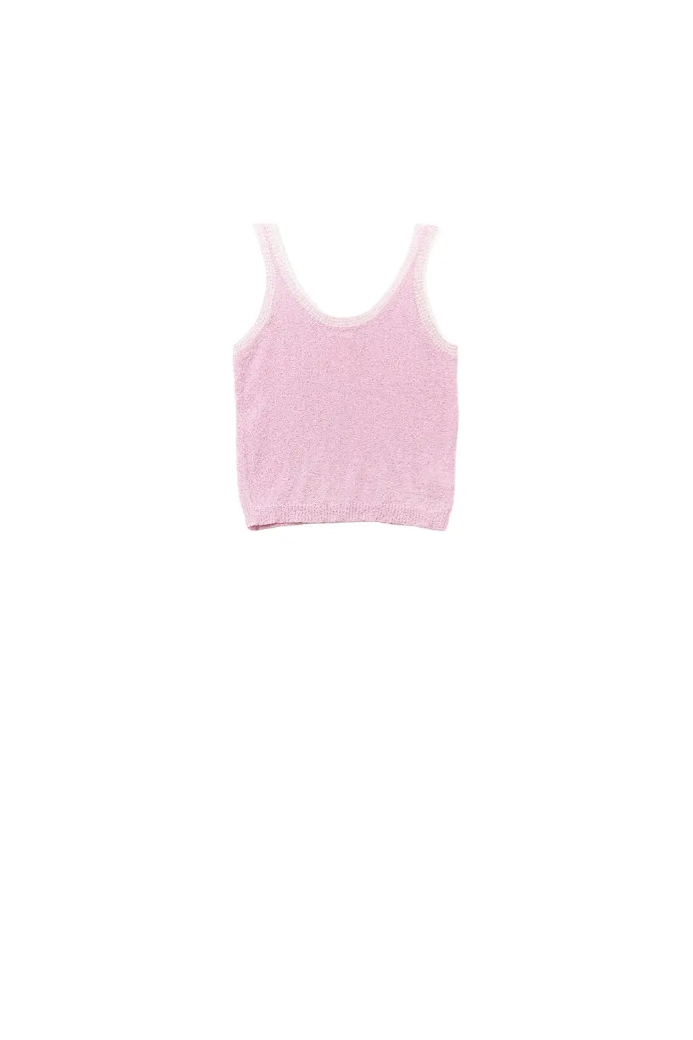 Baby Pink Knit Tank Top with White Trim - PINK / ONE - Tops