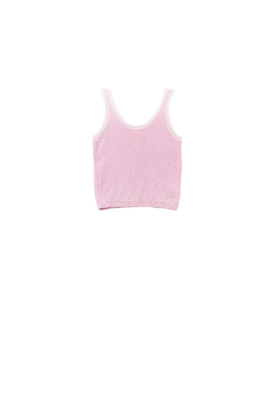 Baby Pink Knit Tank Top with White Trim - PINK / ONE - Tops