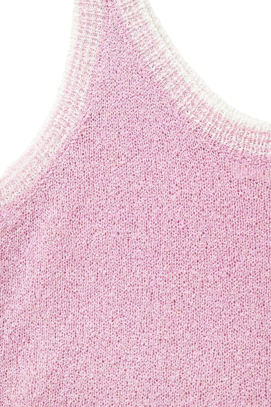 Baby Pink Knit Tank Top with White Trim - PINK / ONE - Tops