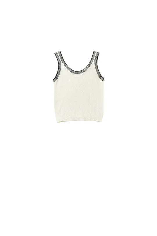 Cream Knit Tank Top with Black Trim - WHITE / ONE - Tops