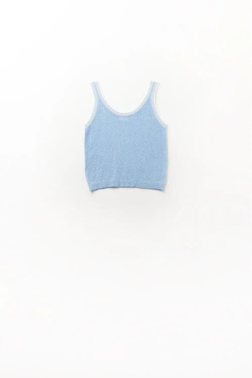 Light Blue Knit Tank Top with White Trim - BLUE / ONE - Tops