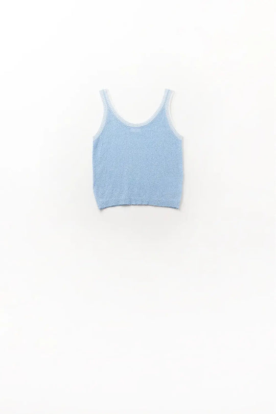 Light Blue Knit Tank Top with White Trim - BLUE / ONE - Tops