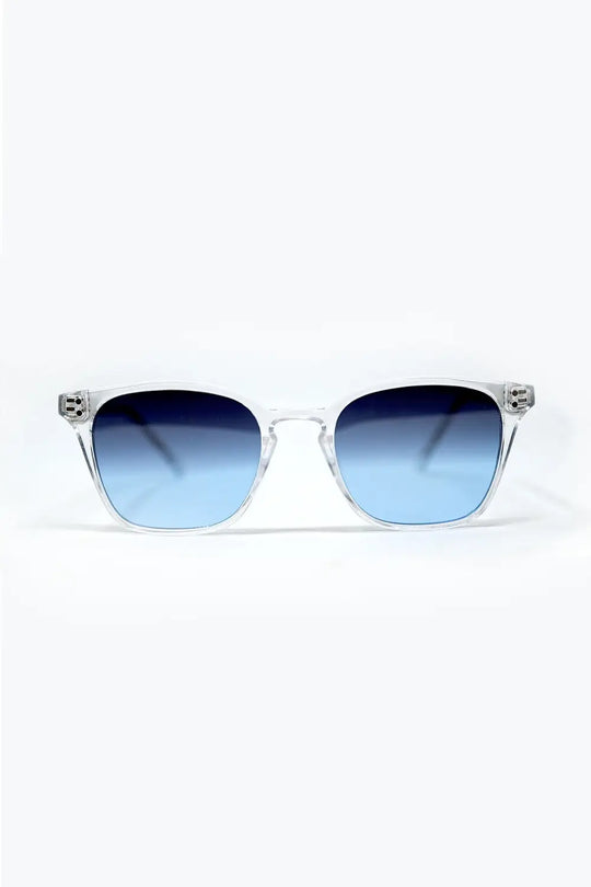 Clear Square Sunglasses with Blue Gradient Lenses - BLUE / ONE - Sunglasses