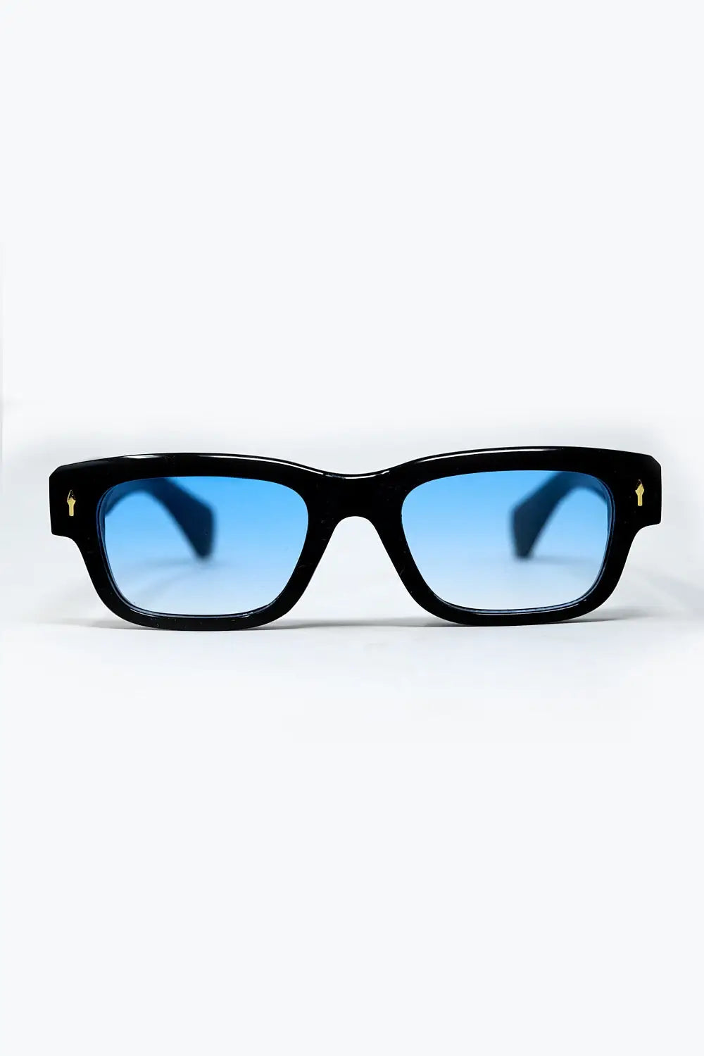 Black sunglasses with oval frame with gold detail and blue glass - BLUE / ONE - Sunglasses
