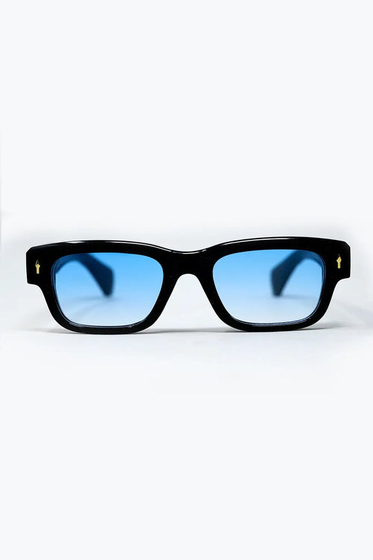 Black sunglasses with oval frame with gold detail and blue glass - BLUE / ONE - Sunglasses