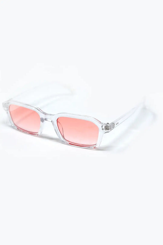 Rectangular Thick Acetate Clear Frame Sunglasses With Peach Smoke Lense - ORANGE / ONE - Sunglasses