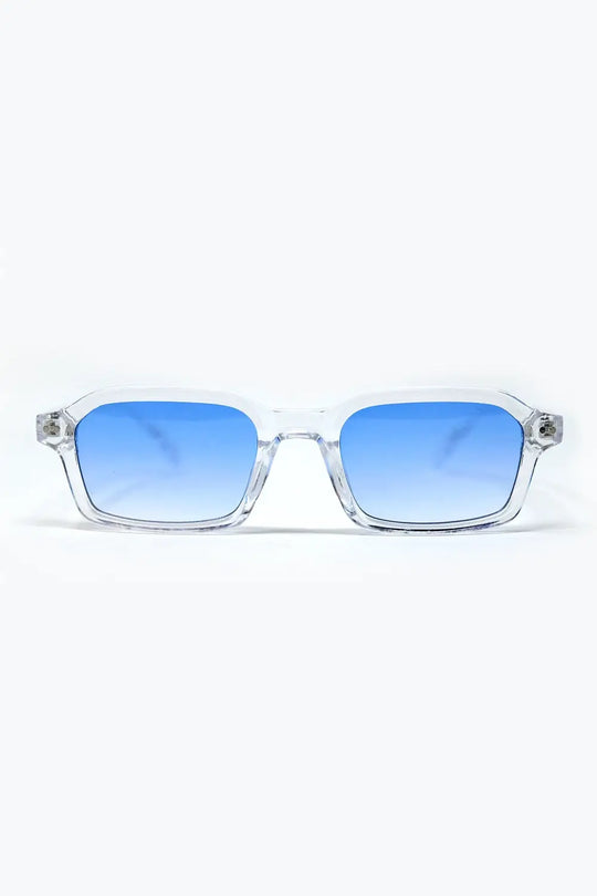 Rectangular Thick Acetate Clear Frame Sunglasses With blue Smoke Lense - BLUE / ONE - Sunglasses