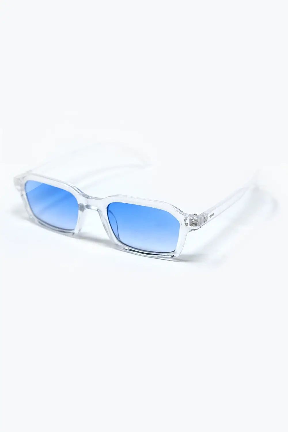 Rectangular Thick Acetate Clear Frame Sunglasses With blue Smoke Lense - BLUE / ONE - Sunglasses