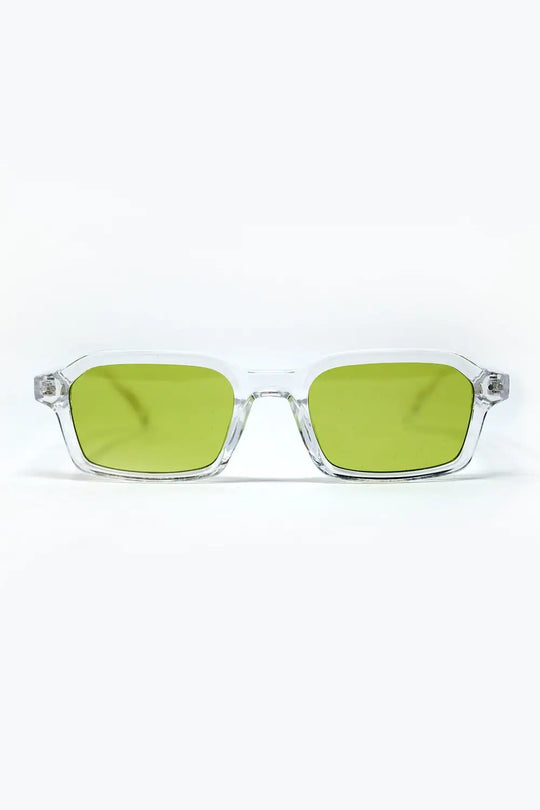 Rectangular Thick Acetate Clear Frame Sunglasses With Green Smoke Lense - GREEN / ONE - Sunglasses