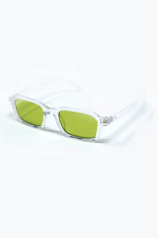 Rectangular Thick Acetate Clear Frame Sunglasses With Green Smoke Lense - GREEN / ONE - Sunglasses